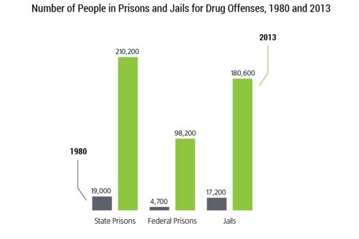 prison population for drug offenses 1980 vs 2013